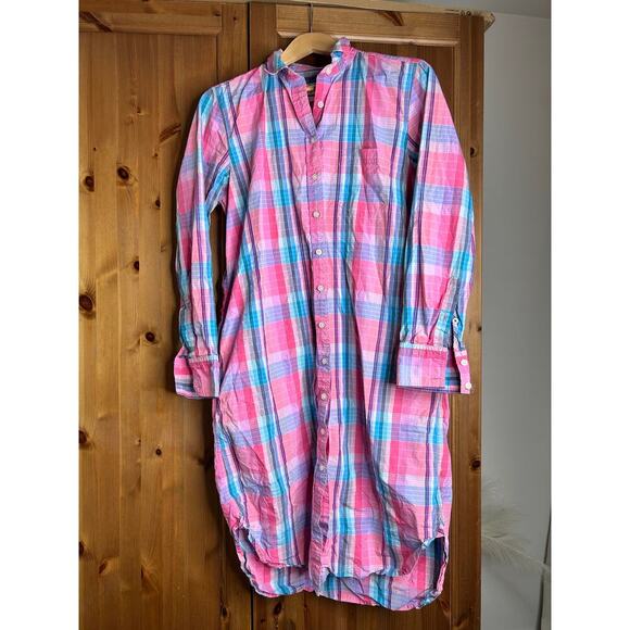 J. Crew Plaid Long Sleeve Collared Dress Womens 10 Pink Blue Preppy Professional - Picture 4 of 10